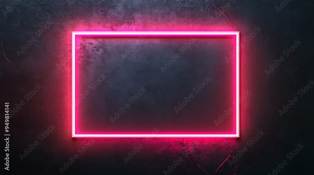 Neon Light Frame on a Rough Wall Neon Light Frame on a Rough Wall