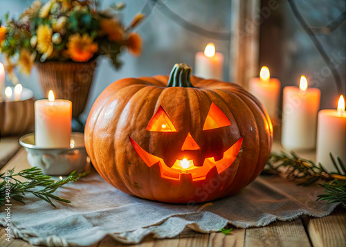 halloween pumpkin and candles
