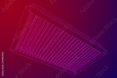 Car engine air filter. Auto spare part. Car care service maintenance. Wireframe low poly mesh vector illustration.