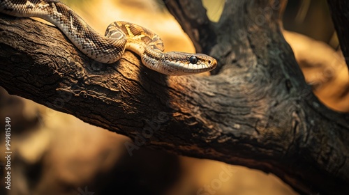 Snake Wrapped Around a Branch in Dense Forest