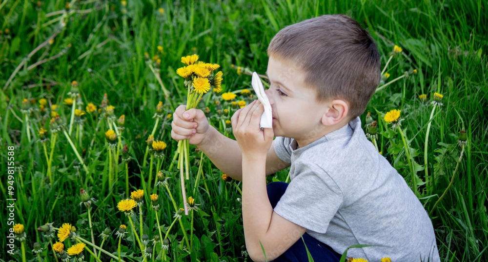 The child is a boy with an allergy to flowers. nature. flowers. The child is a boy with an allergy to flowers. nature. flowers.