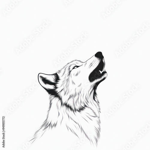 A Detailed Line Drawing of a Wolf Howling at the Moon photo