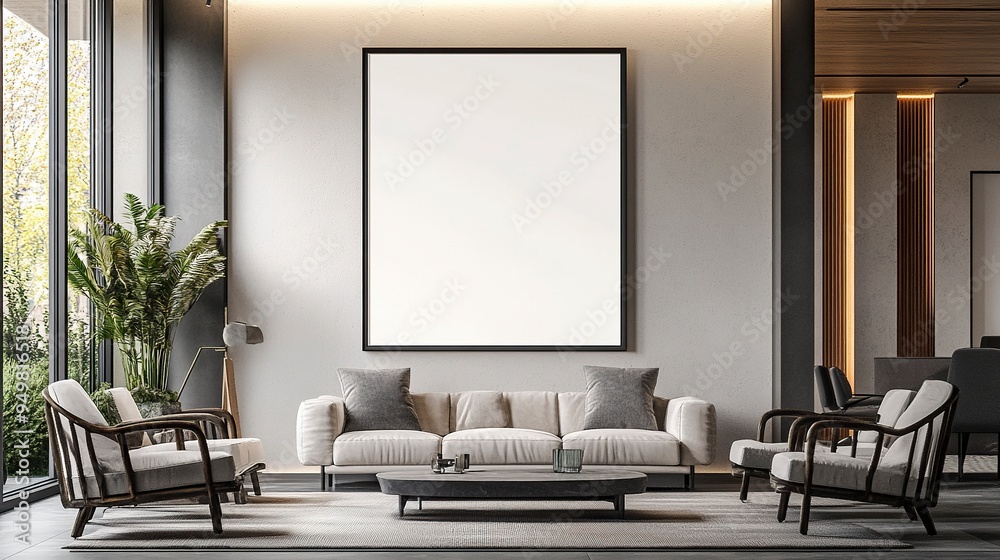Frame mockup, ISO A paper size. Living room wall poster mockup. Interior mockup with house background. Modern interior design. generative ai Frame mockup, ISO A paper size. Living room wall poster mockup. Interior mockup with house background. Modern interior design. generative ai
