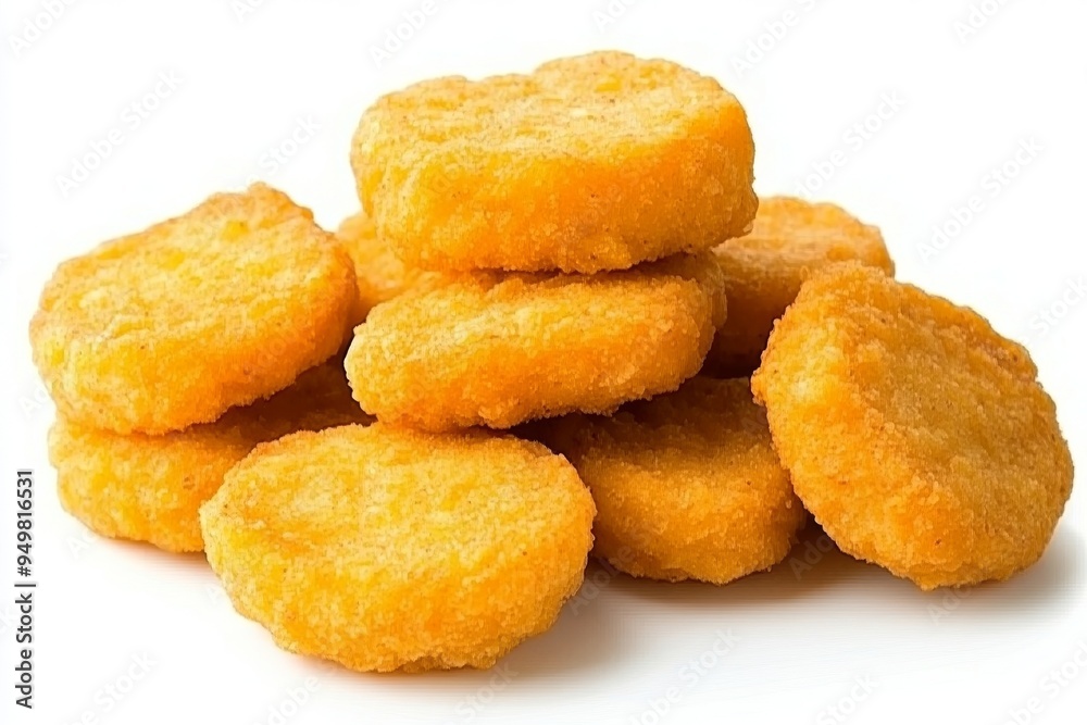 The golden and crispy Panko Chicken Nuggets are isolated on a white transparent background The golden and crispy Panko Chicken Nuggets are isolated on a white transparent background
