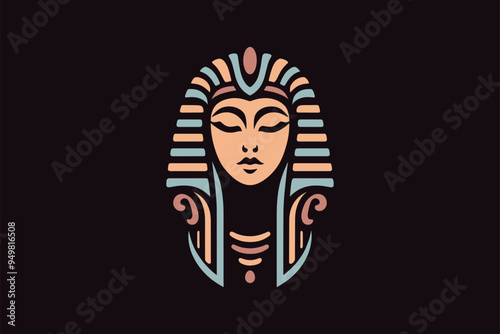 Egyptian princess pharaoh, goddess, Cleopatra logo, emblem, print. Simple vector illustration, portrait, face