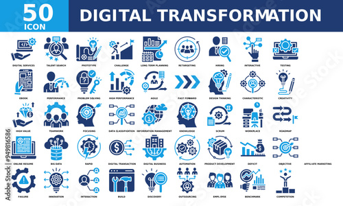 Digital Transformation icon collection set. Simple color fill vector.