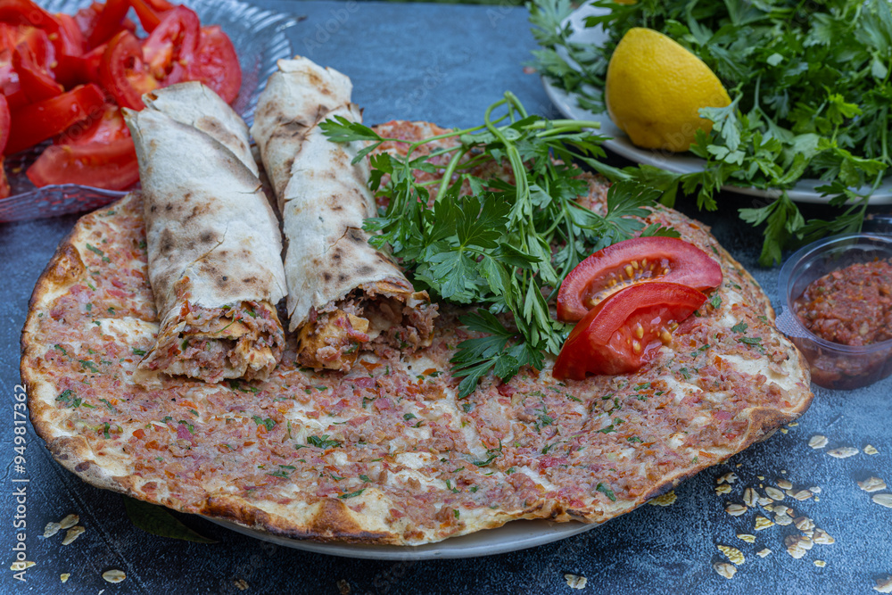 Turkish foods; Turkish pizza -Lahmacun