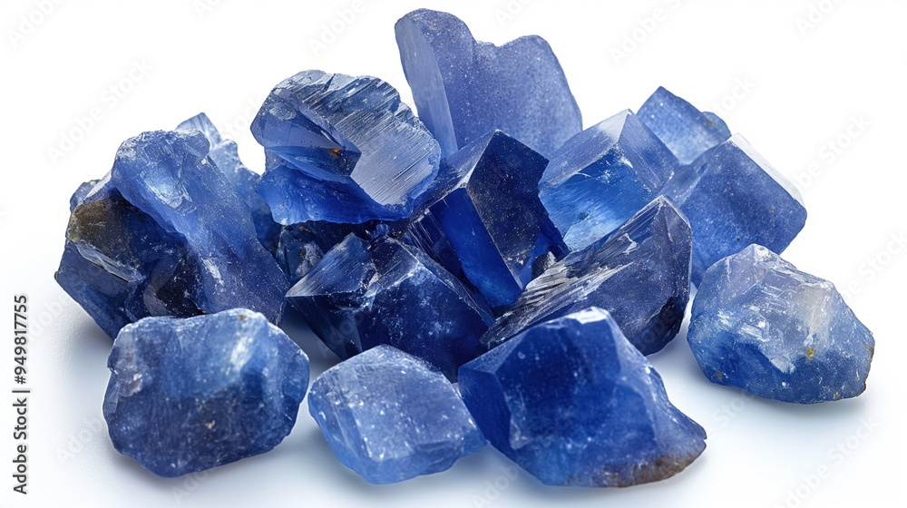 Collection of raw, uncut blue gemstones displayed against a white background, highlighting their natural, rough textures and deep color. Collection of raw, uncut blue gemstones displayed against a white background, highlighting their natural, rough textures and deep color.