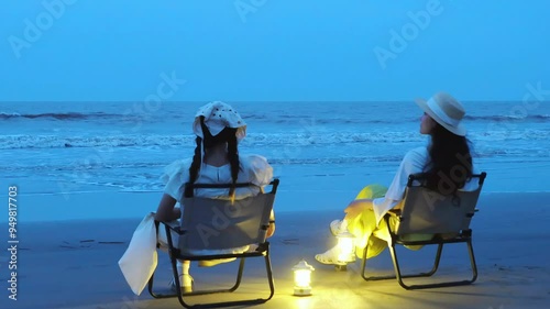 Zhoushan City, Zhejiang Province - Young people at the beach in the evening photo