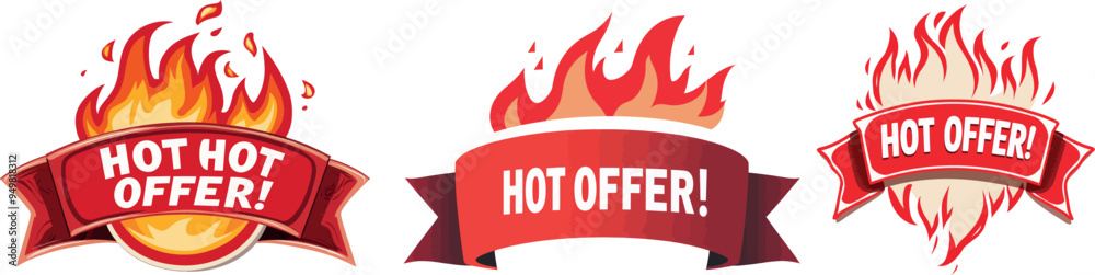 Offer banner with special and limited availability. Sale countdown badge. Promo sticker with stopwatch and fire