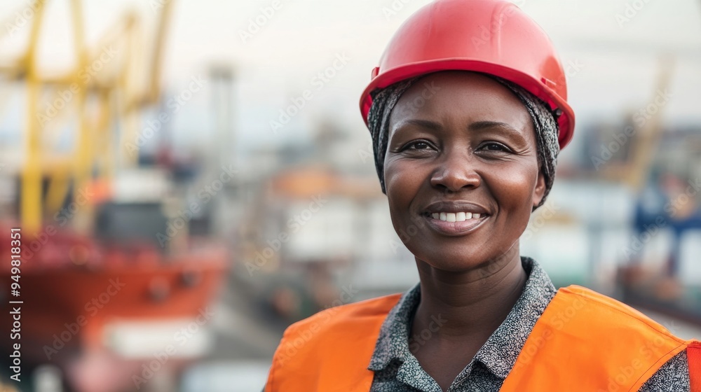 Smiling worker in port nose focus Smiling worker in port nose focus