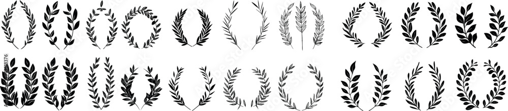 The set of branches with leaves includes herbs, flowers, trees, and plants elements.