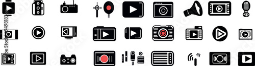 Icons for multimedia players. Sound player control buttons. Media player control interface. Modern illustration.