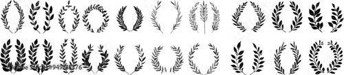 The set of branches with leaves includes herbs, flowers, trees, and plants elements.
