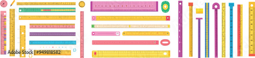Rulers with inches and centimeters double sides. Plastic ruler with scale 20 cm.