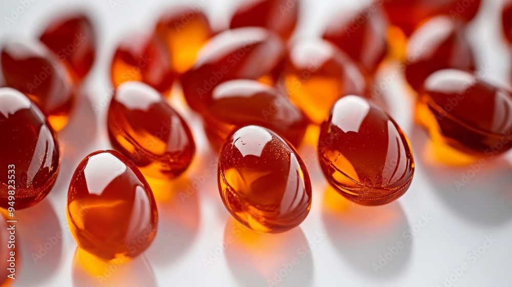 Salmon oil capsules close-up on white. Salmon oil capsules close-up on white.