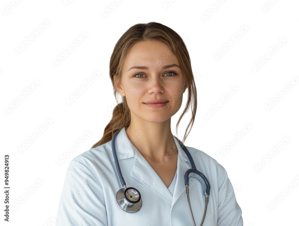 isolated portrait of a gentle friendly doctor woman in medical uniform with stethoscope isolated portrait of a gentle friendly doctor woman in medical uniform with stethoscope