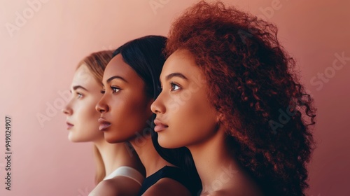 Women with different skin tones standing together