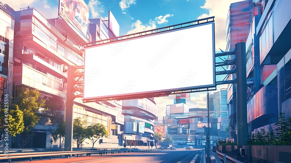 Obraz premium Futuristic Cityscape with Blank Billboard