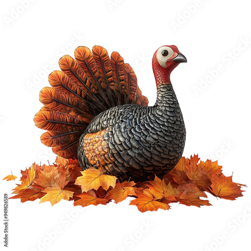 Wallpaper Mural Colorful turkey figurine surrounded by autumn leaves, symbolizing Thanksgiving and fall celebrations. Torontodigital.ca