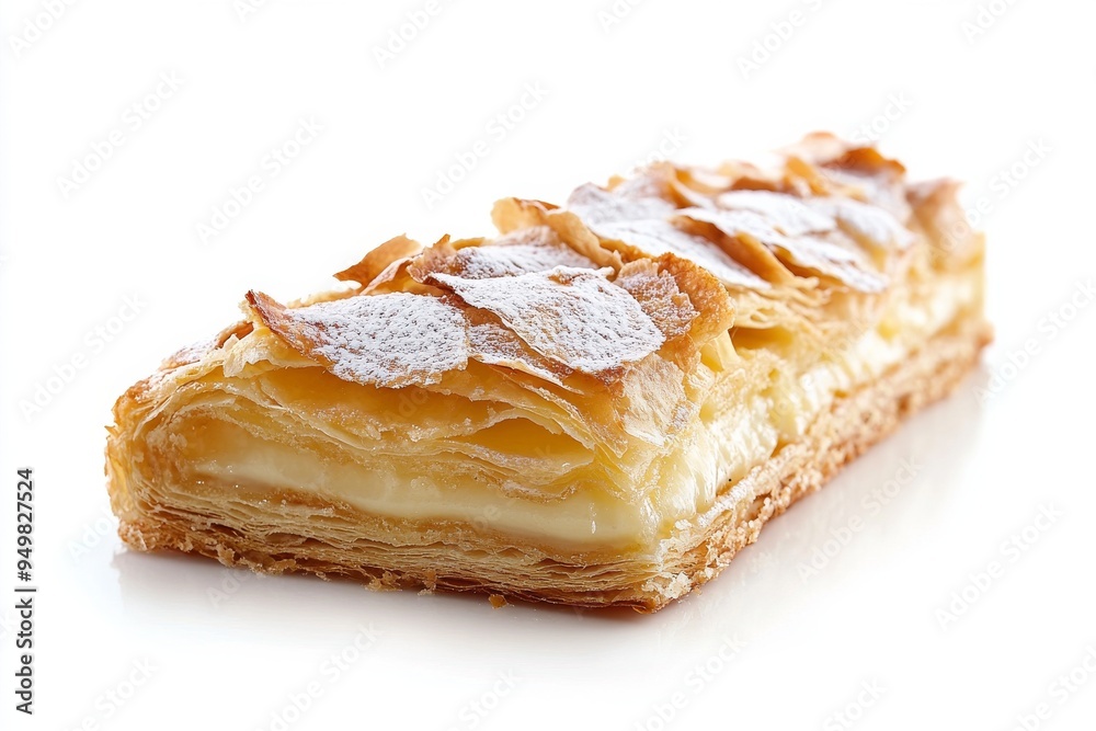 King Cake, A French cake made from puff pastry and almond cream (frangipane), traditionally eaten on Epiphany (January 6th), marking the end of the Christmas season. isolated on white background King Cake, A French cake made from puff pastry and almond cream (frangipane), traditionally eaten on Epiphany (January 6th), marking the end of the Christmas season. isolated on white background