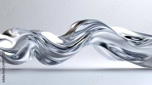 3d render of liquid silver wavy shapes, on white background, smooth and elegant curves, floating in the air