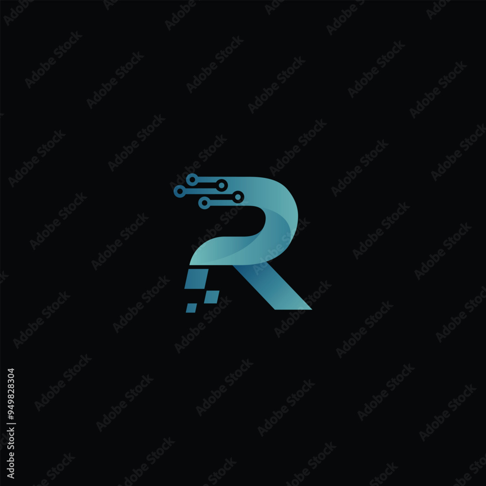 Letter R Technology, Line Dot Connection Logo, R tech logo, R technology vector Letter R Technology, Line Dot Connection Logo, R tech logo, R technology vector