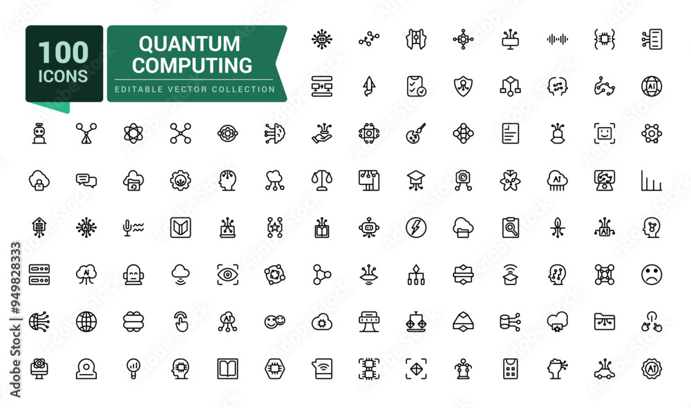 Quantum computing line icons set. Related to AI technology and possibilities, machine learning. Pixel perfect, minimalistic web and UI icon. Outline icon collections. Quantum computing line icons set. Related to AI technology and possibilities, machine learning. Pixel perfect, minimalistic web and UI icon. Outline icon collections.