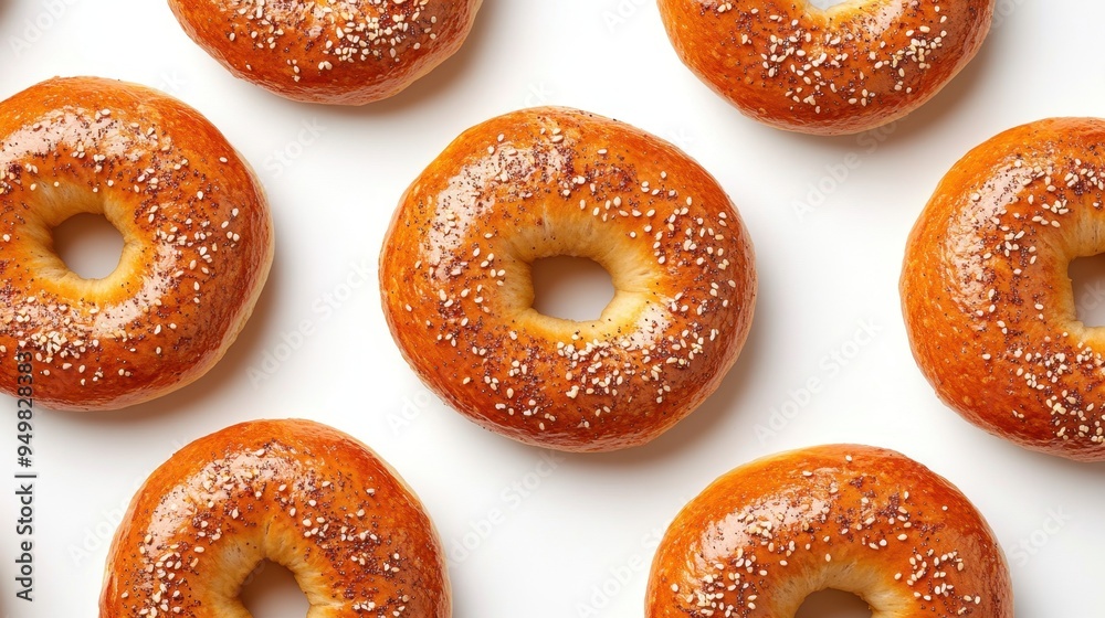 Freshly baked bagel with Sesame seed isolated on white background,Everything bagels topped with cream cheese,New York style bagels for breakfast,Homemade freshly plain,onion bagels,space for text. Freshly baked bagel with Sesame seed isolated on white background,Everything bagels topped with cream cheese,New York style bagels for breakfast,Homemade freshly plain,onion bagels,space for text.