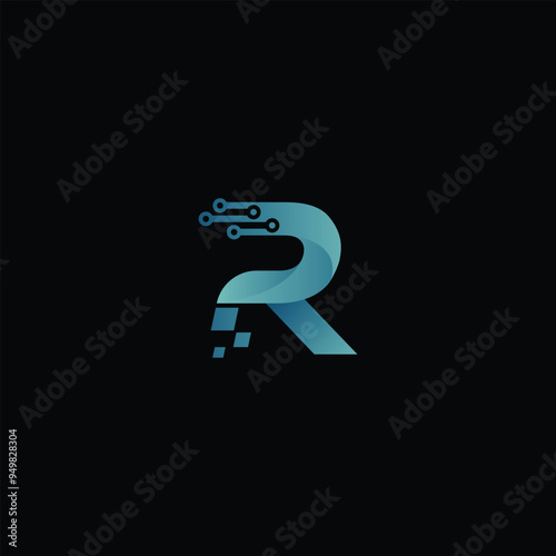 Letter R Technology, Line Dot Connection Logo, R tech logo, R technology vector