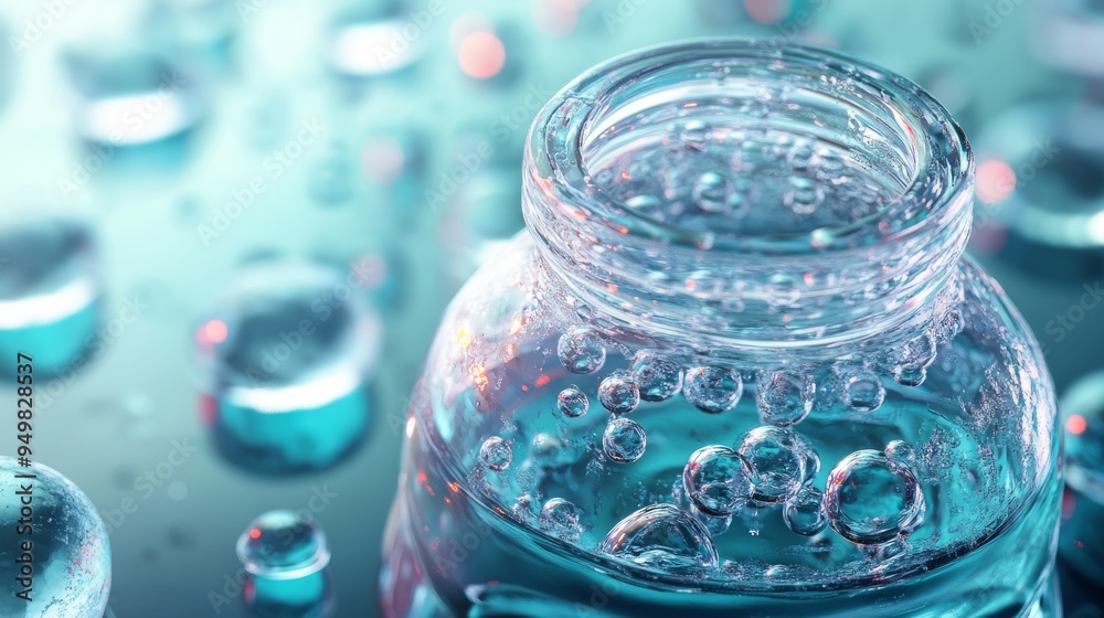 Clear glass of water on a blue background with droplets and splashes Clear glass of water on a blue background with droplets and splashes