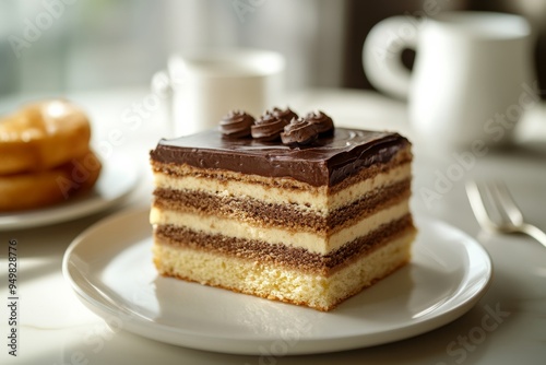 Opera Cake, A French layered cake with coffee-soaked almond sponge, coffee buttercream, and chocolate ganache.