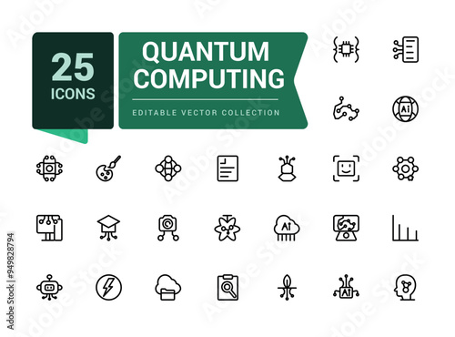 Quantum computing line icons set. Related to AI technology and possibilities, machine learning. Pixel perfect, minimalistic web and UI icon. Outline icon collections.