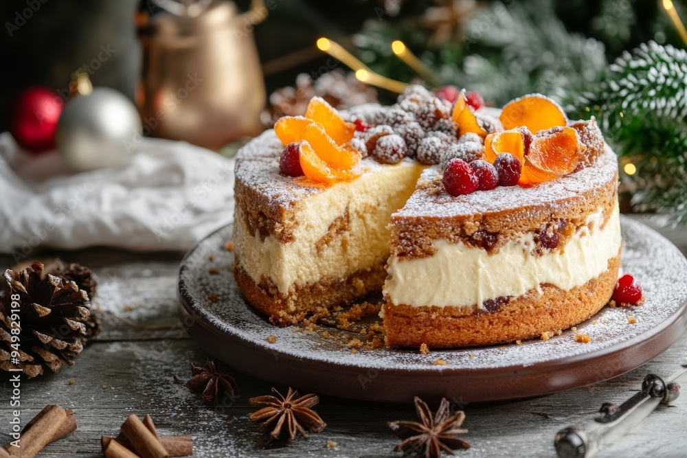 custom made wallpaper toronto digitalPannetone Cheesecake, A fusion dessert combining the flavors of Italian Panettone and creamy cheesecake, often served during New Year festivities.