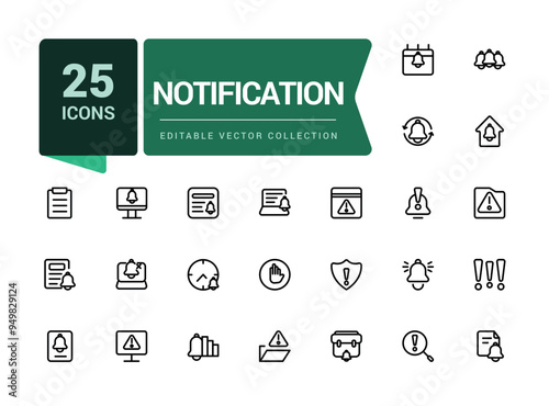 Notification line icon set. Contains such icons as mute, notice, notification bell and more. Pixel perfect, minimalistic web and UI icon. Outline icon collections.