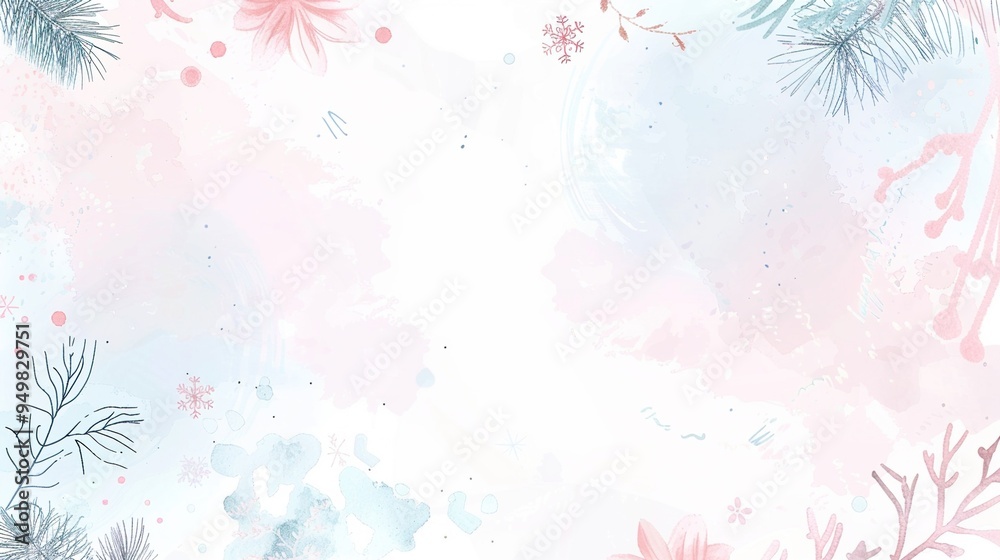 Delicate Watercolor Christmas Backgrounds: Light Pink & Blue with Pine, Snowflakes, and Pink Flowers Delicate Watercolor Christmas Backgrounds: Light Pink & Blue with Pine, Snowflakes, and Pink Flowers