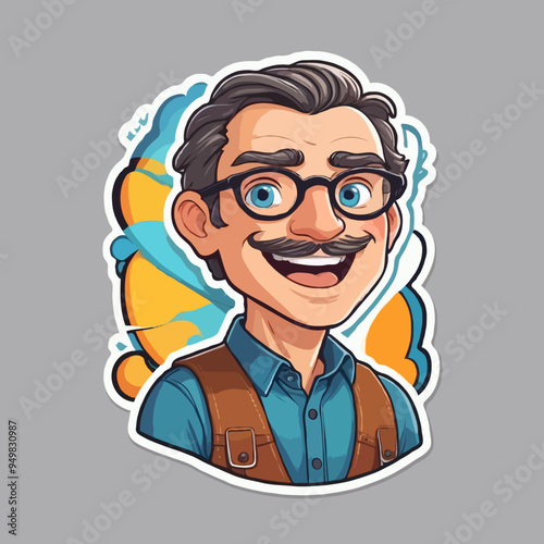 man with glasses Cartoon sticker Victor illustration