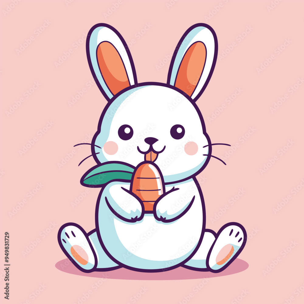 Fototapeta premium Cute Rabbit eating Carrot vector illustration 