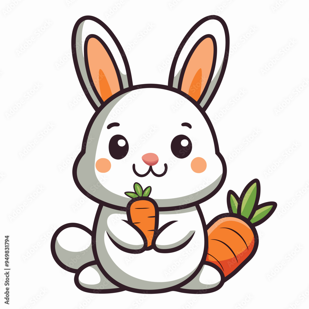 Obraz premium Cute Rabbit eating Carrot vector illustration 