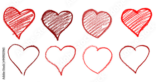 Heart Icon Crayon Chalk Drawing Vector Set