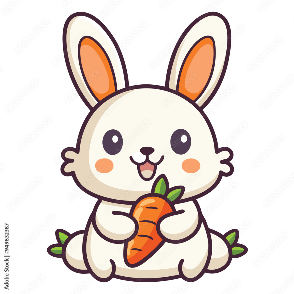 Fototapeta premium Cute Rabbit eating Carrot vector illustration 