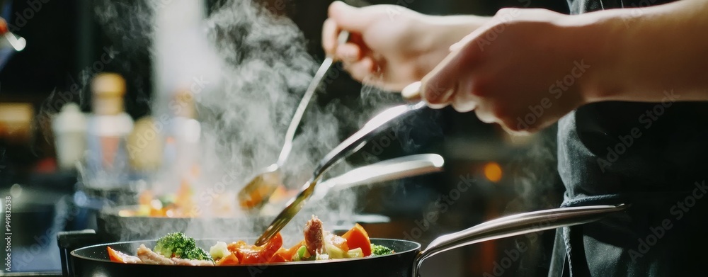 Cooking a delicious dish in a modern kitchen with fresh vegetables Cooking a delicious dish in a modern kitchen with fresh vegetables