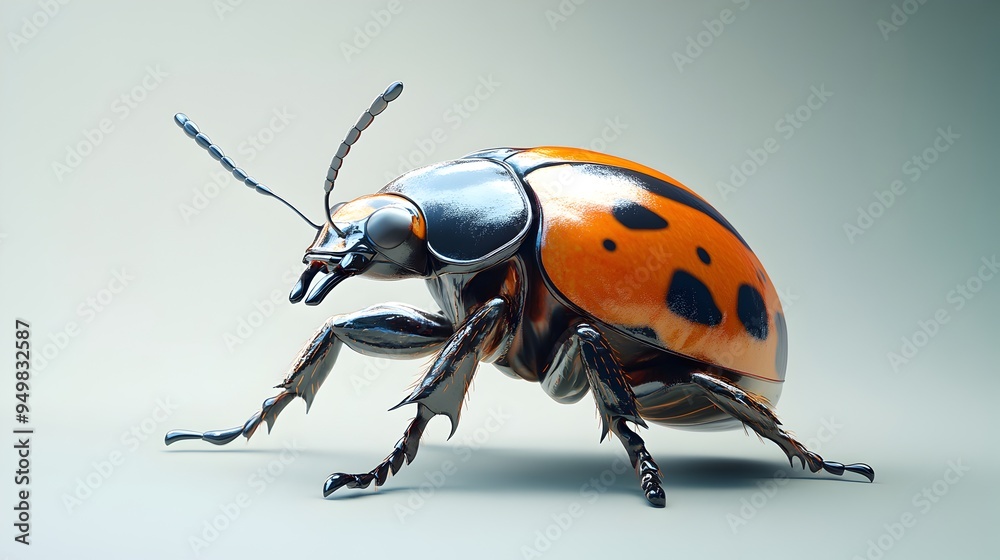 Close up detailed view of a vibrant red ladybug with black spots on its shell Close up detailed view of a vibrant red ladybug with black spots on its shell