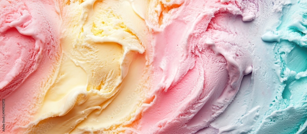 Colorful Swirls of Ice Cream in Pastel Shades of Pink, Yellow, and Blue Creating a Delicious and Tempting Texture Colorful Swirls of Ice Cream in Pastel Shades of Pink, Yellow, and Blue Creating a Delicious and Tempting Texture