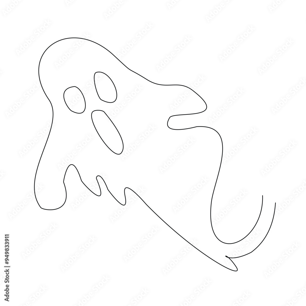 Fototapeta premium Continuous single line sketch drawing of Halloween ghost costume theme autumn mood horrible restless soul fears one line vector illustration