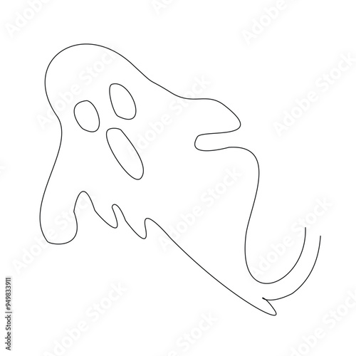 Continuous single line sketch drawing of Halloween  ghost costume theme autumn mood horrible restless soul fears one line vector illustration