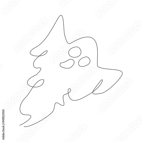 Continuous single line sketch drawing of Halloween  ghost costume theme autumn mood horrible restless soul fears one line vector illustration
