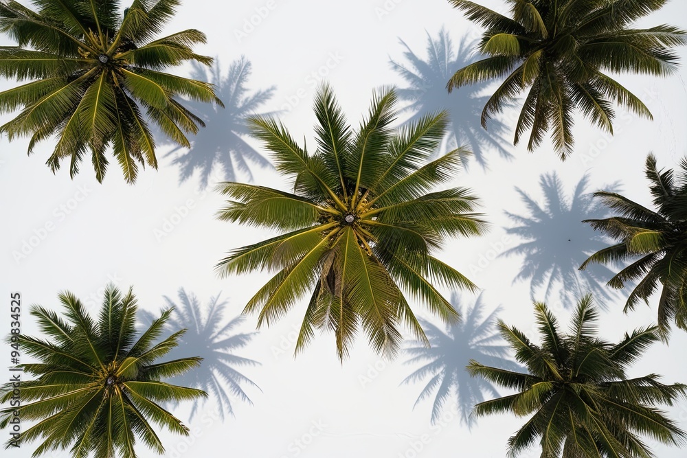 Overhead Panorama of Isolated Areca and Coconut Palms Against a White Landscape Overhead Panorama of Isolated Areca and Coconut Palms Against a White Landscape
