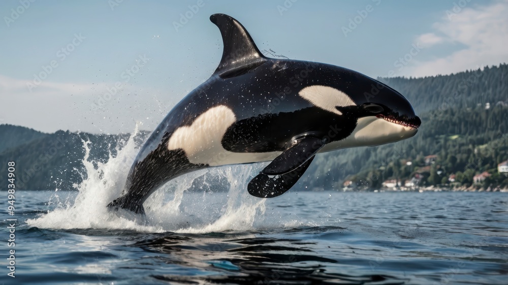 Orca whale jumping, ocean splashes, transparent background Orca whale jumping, ocean splashes, transparent background