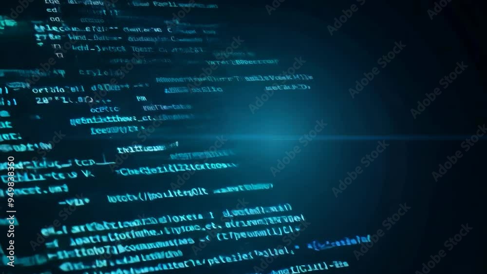 Dynamic Blue Code Scroll Animation on Computer Screen Dynamic Blue Code Scroll Animation on Computer Screen